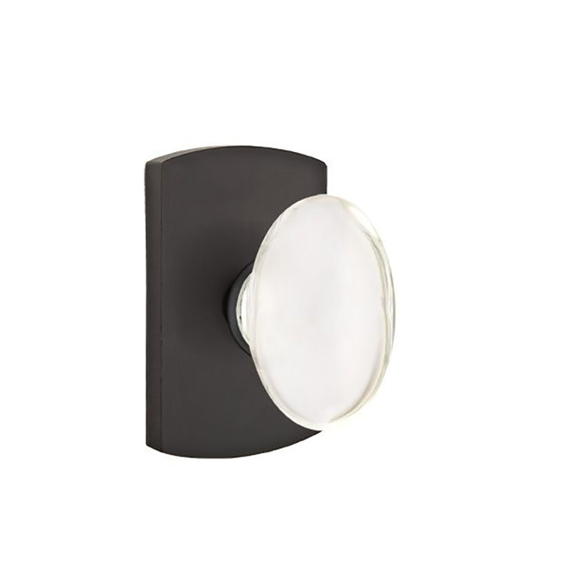 Ensemble de boutons d'intimité Emtek avec rosette n ° 4 et bouton en verre Hampton, Dos plat