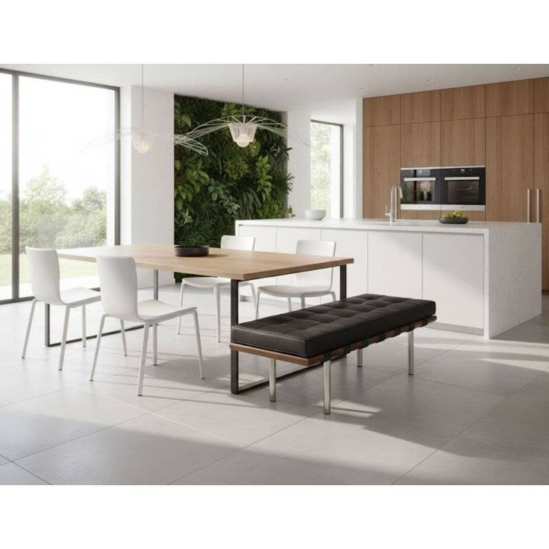 Banc rembourré avec assise en bois et pieds en métal Lauren