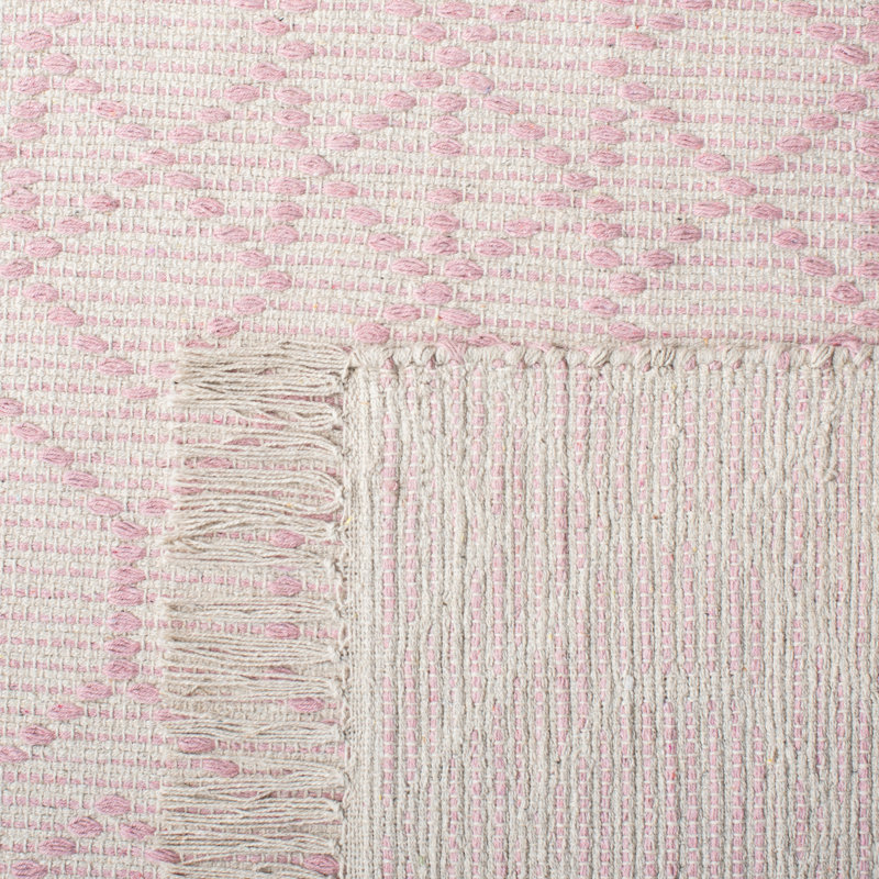 Geometric Hand-Woven Flatweave Cotton Pink Area Rug, Rectangle 3' x 5'