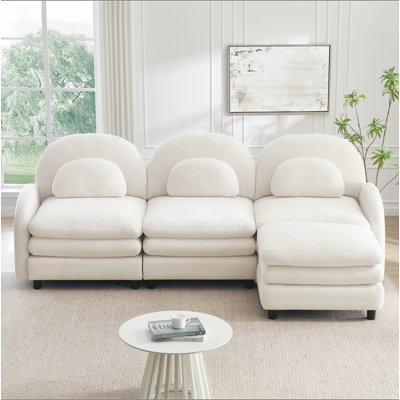Canapé Teddy en tissu 4 places en forme de nuage, dossier incurvé et accoudoirs avec coussins lombaires incurvés, canapé modulaire 4 places modulaire avec repose-pieds mobile et coussin de soutien à double couche