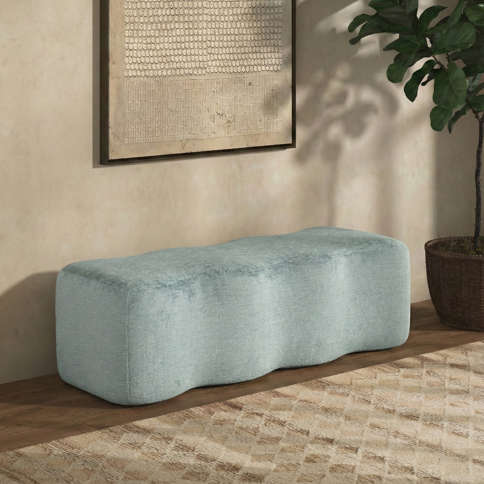 Sellma 48" Bedroom Bench, Blue Chenille