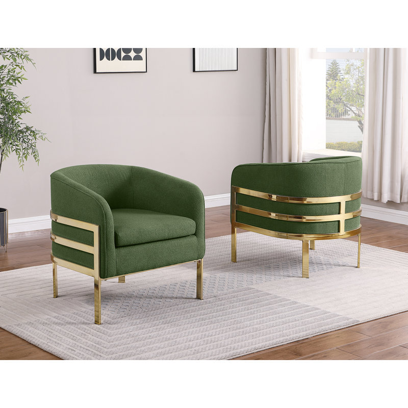 Chaise d'appoint Teddy avec structure en chrome, Vert, Doré