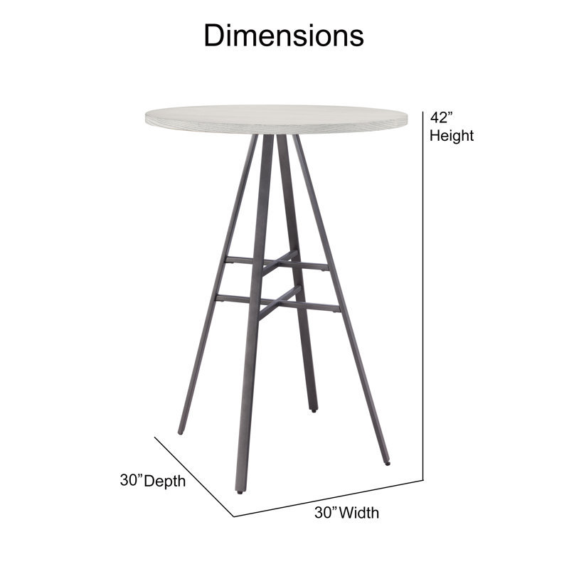 Deanna Round Metal Base Dining Table, Whitewash/Gray