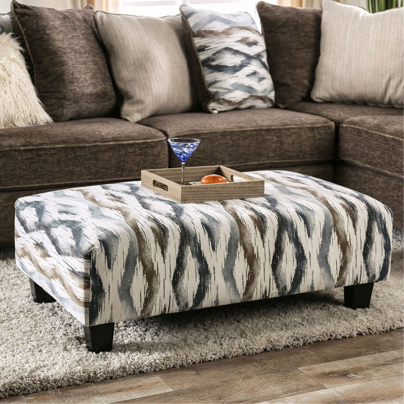 Repose-pieds rembourré de style contemporain avec pieds en bloc de microfibre doux imprimés