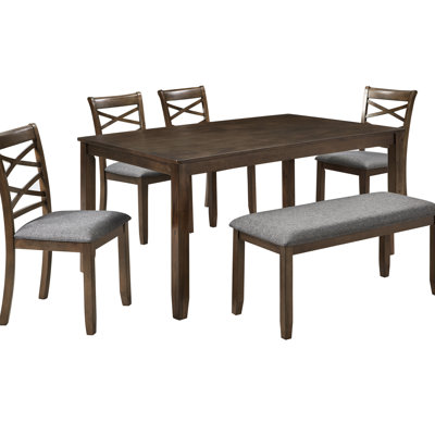 Modern Rectangular Walnut 6 Dining Table With 4  Chairs And Bench, Smooth Surface High Weight Capacity,Family Get-togethers Elegant 6 Non-slip Feet, Living Room