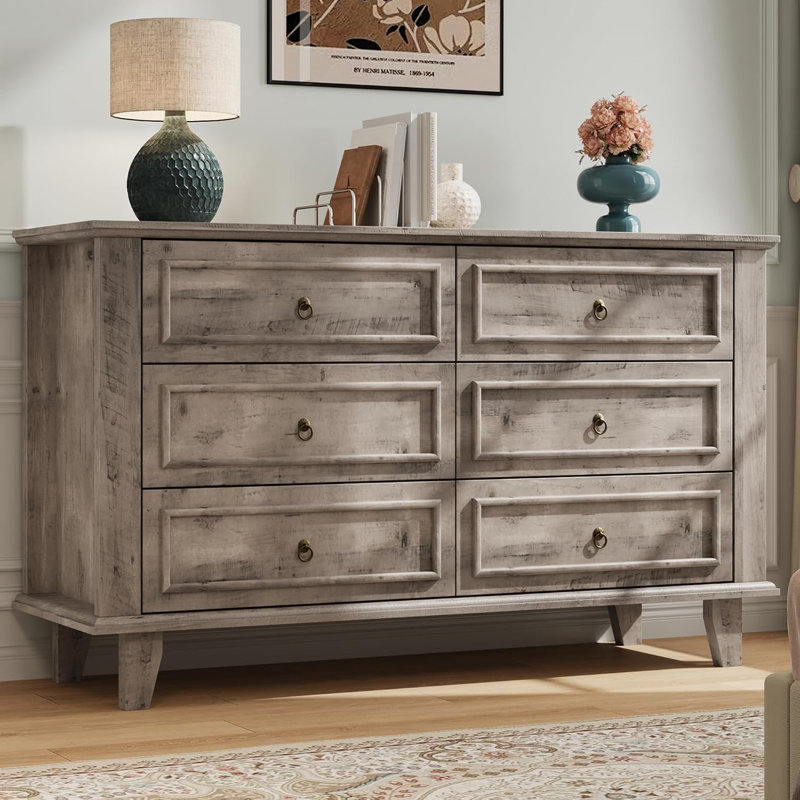 Commode à 6 tiroirs, largeur 47,2 pouces, Gris