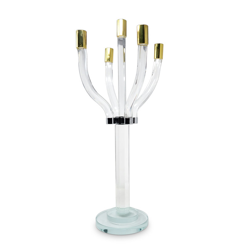 Bougeoir de table 20 po en cristal transparent or et argent