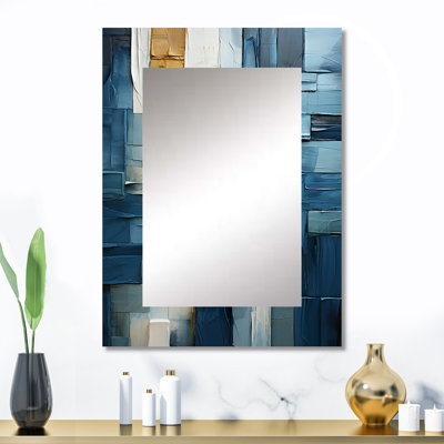 Bleu et blanc formes nautiques IV - miroir unique côtier, grand miroir mural bleu, impression d'art en métal