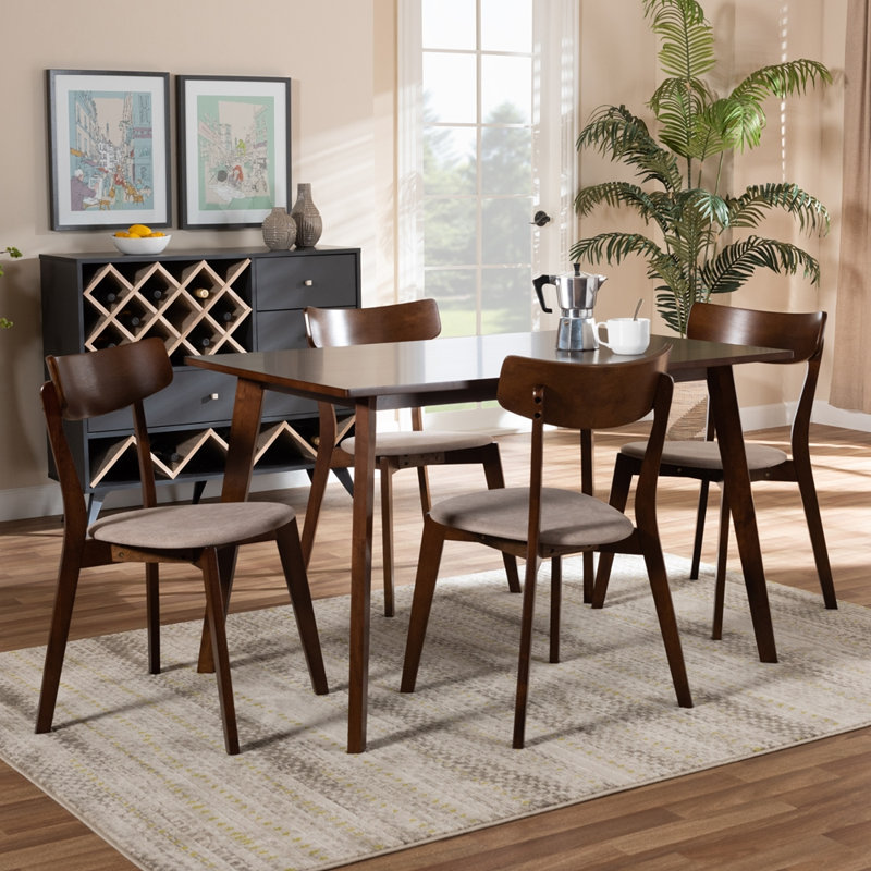 Chartez 5-Pc Dining Set in Light Beige Fabric and Walnut Finish, 31.5'' H X 19.3'' W X 20.1'' D, Light Beige
