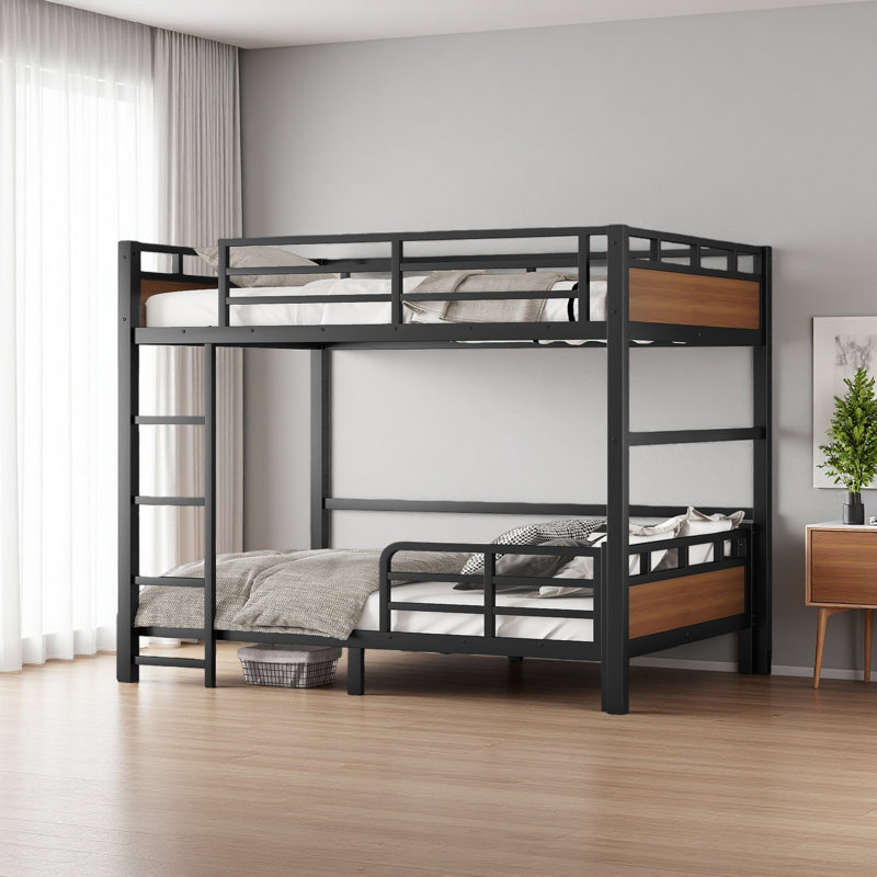 Metal Bunk Bed/Metal Loft Bed,Separable Bunk Beds,With Raised Security Fence, Walnut, Full XL over Full XL