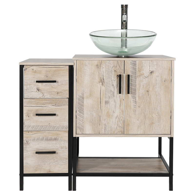 Conrado 36" Single Bathroom Vanity Set with Glass Sink Top, Oak, Oak
