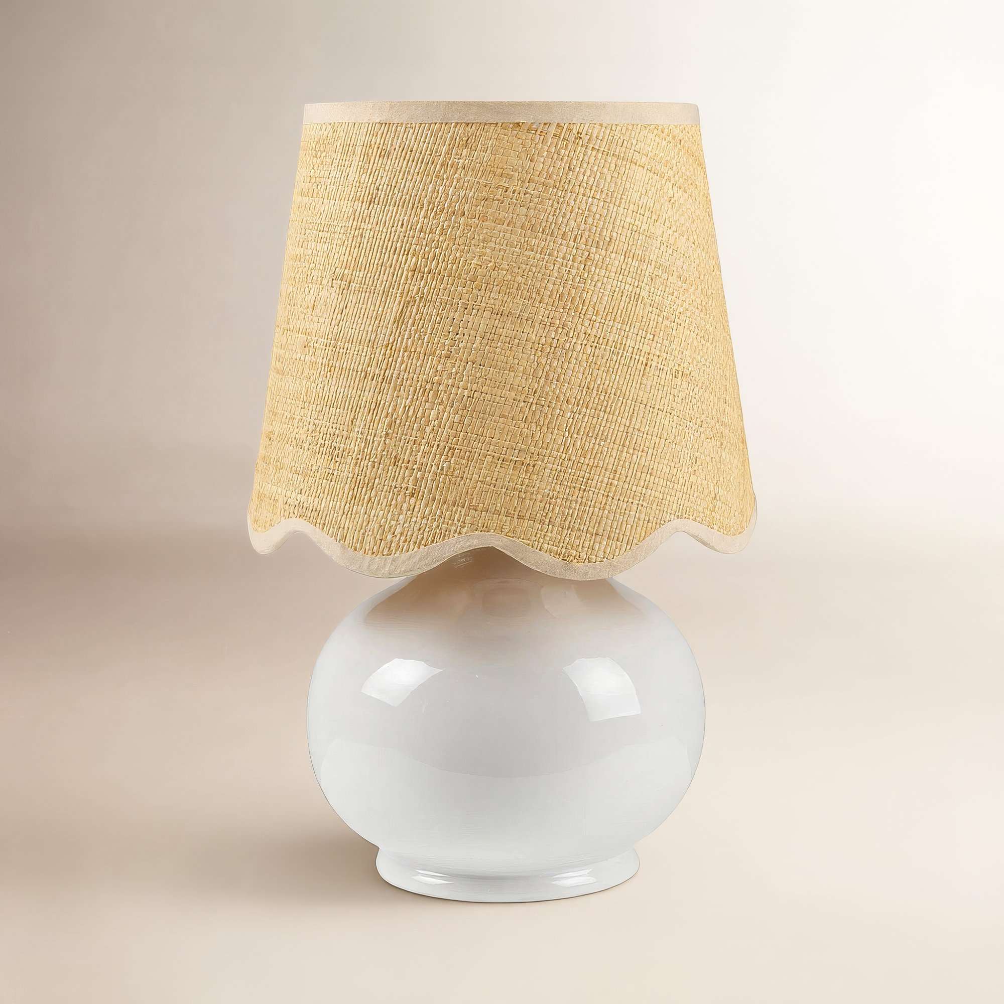 Momsen Scallop Shade Lamp, White, 13"" H x 8"" W x 8"" D, Natural