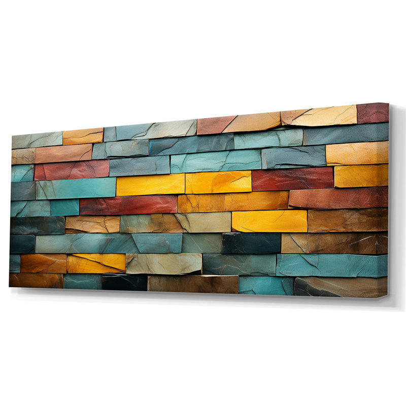 Boho terre élément pierre mosaïque II - Boho mosaïque murale, Toile tendue, H 28 po x l 60 po x P 1,5 po