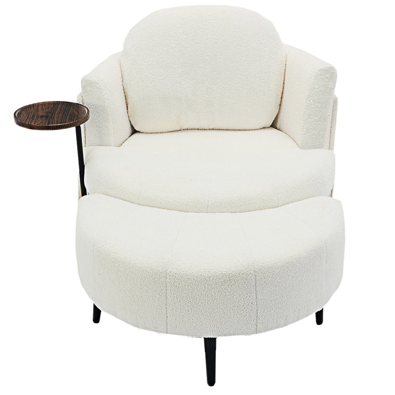 Fauteuil rembourré simple avec repose-pieds mobile, Blanc