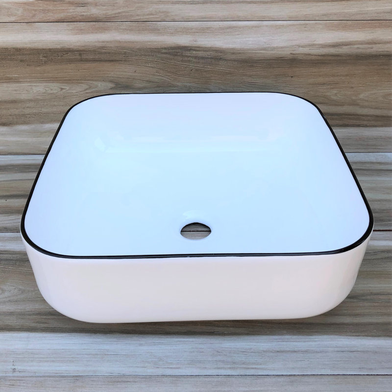 Juvia Tira 15'' Gloss White Ceramic Square Bathroom Sink
