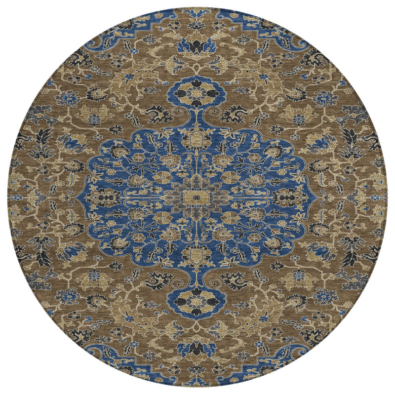 Machine Washable Indoor/Outdoor Chantille ACN2463 Traditional Rug, Navy, 8' Round