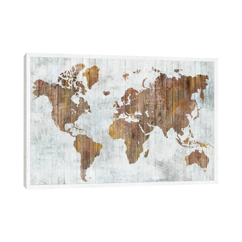 World Map II by Isabelle Z - Print on Canvas, White Framed, 101.6 cm H x 66.04 cm W