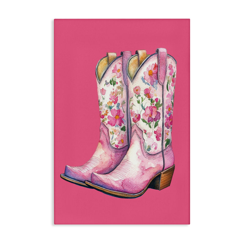 Bottes de cow-boy glamour sur toile rose, design avec lettres et doublure, H 24 po x l 16 po