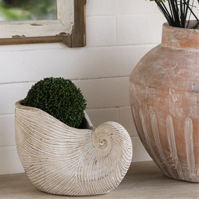 8.5x5.5x6.3 Inches Beige Sand And Cement Shell Planter, Brings A Rustic Feel To Basements Planter With Shape, Textured Finish, For Patio Planting