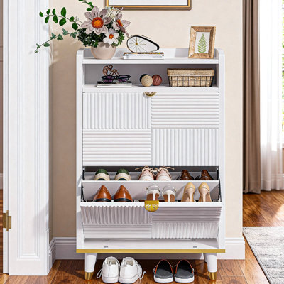 12 Pair Shoe Storage Cabinet With 2 Flip Drawers