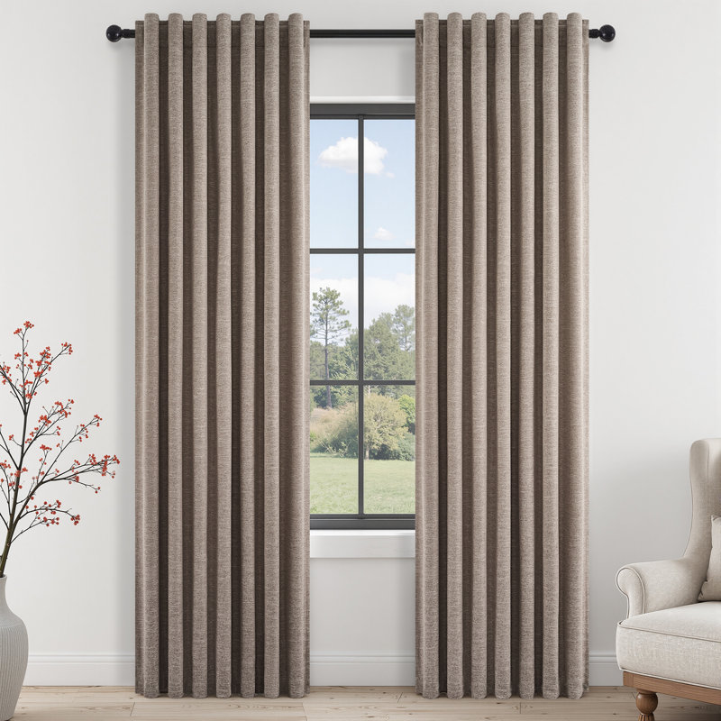Linen Blackout Curtains, Pinch Pleat Back Tab Full Blackout Drapes Farmhouse Boho Curtains for Window,(Set of 2,With Hooks and Rings)