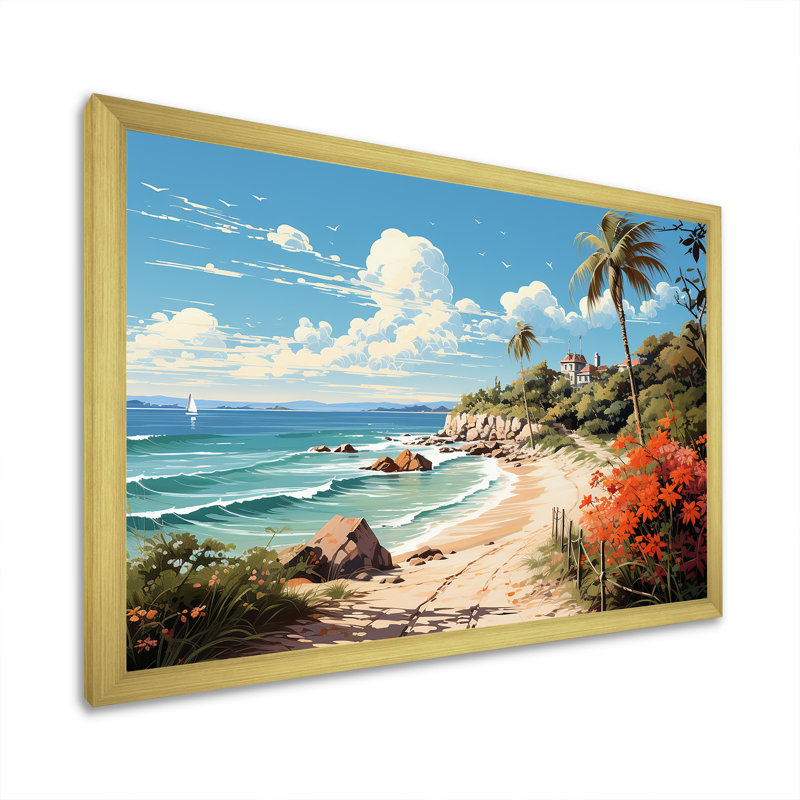 Impression sur toile Turquoise Seaside Trek III, Cadre doré simple, H 30 po x l 40 po x P 1,5 po