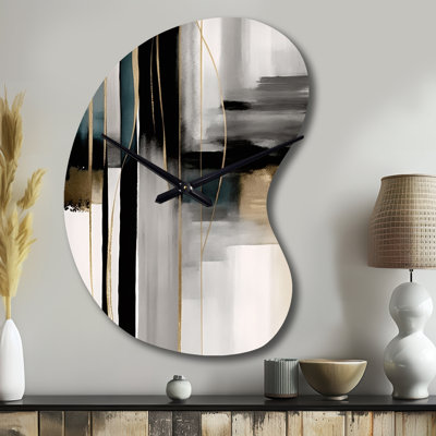 Abstract Geode Geometric Black And Gold III - Boom Shape Large Black Wall Clock Sculpture