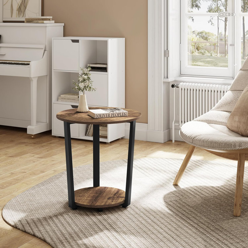 Namish Drum End Table, Black, Vintage Brown
