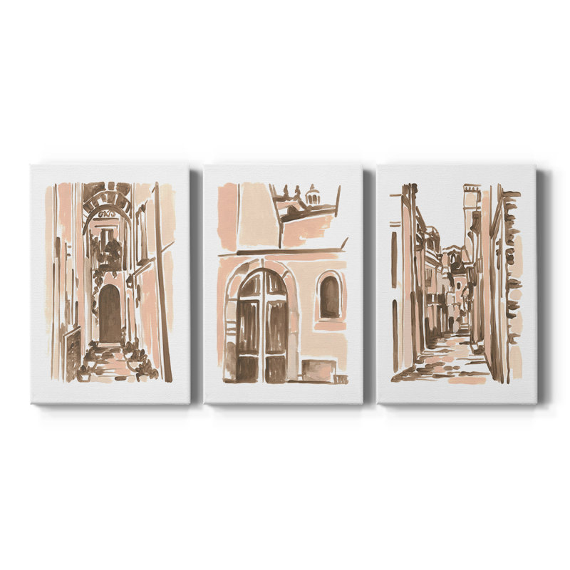 Blush Architecture Study IV - Toile tendue avec châssis - 3 pièces, H 12 po x l 24 po