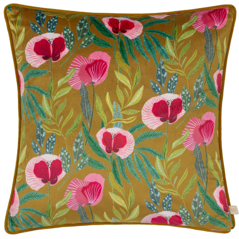 Floral Square Cushion, Teal, Polyester