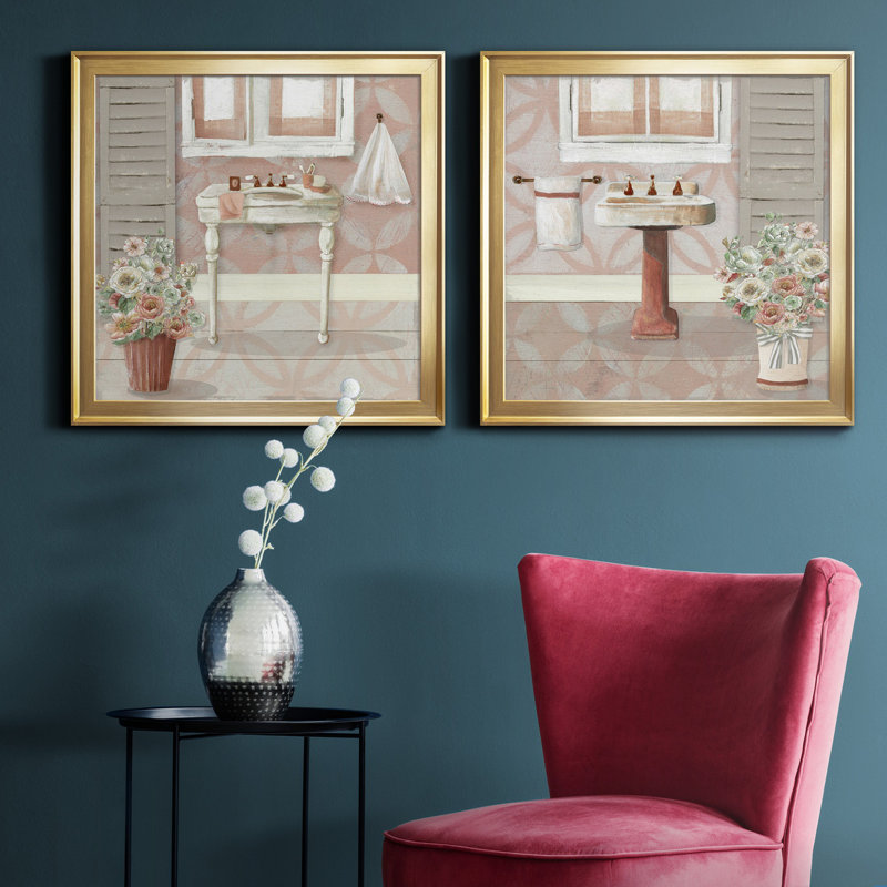 «Blush Bath Sink I», ensemble de 2 reproductions d'art sur toile, Or, H 26,5 po x l 53 po x P 1,5 po