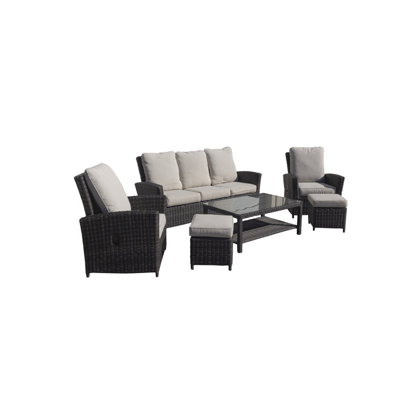 Ensemble de conversation modulaire en rotin avec coussins 6 pièces Bethezel