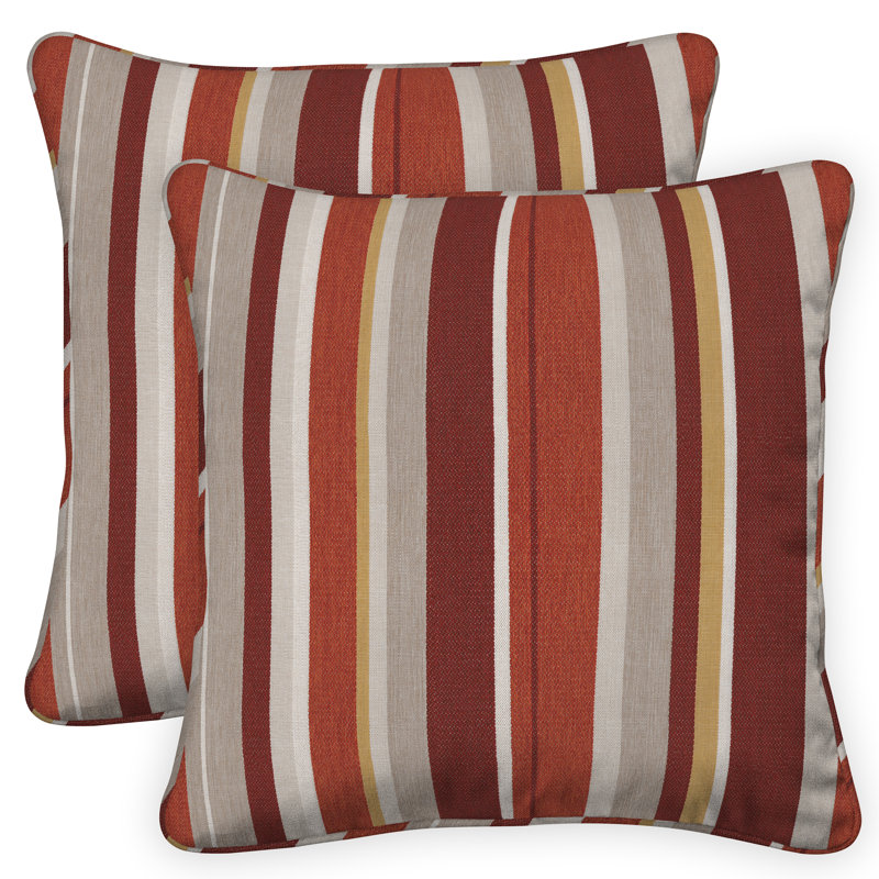 Brick and Beige Striped Olefin Square Outdoor Cushion Set
