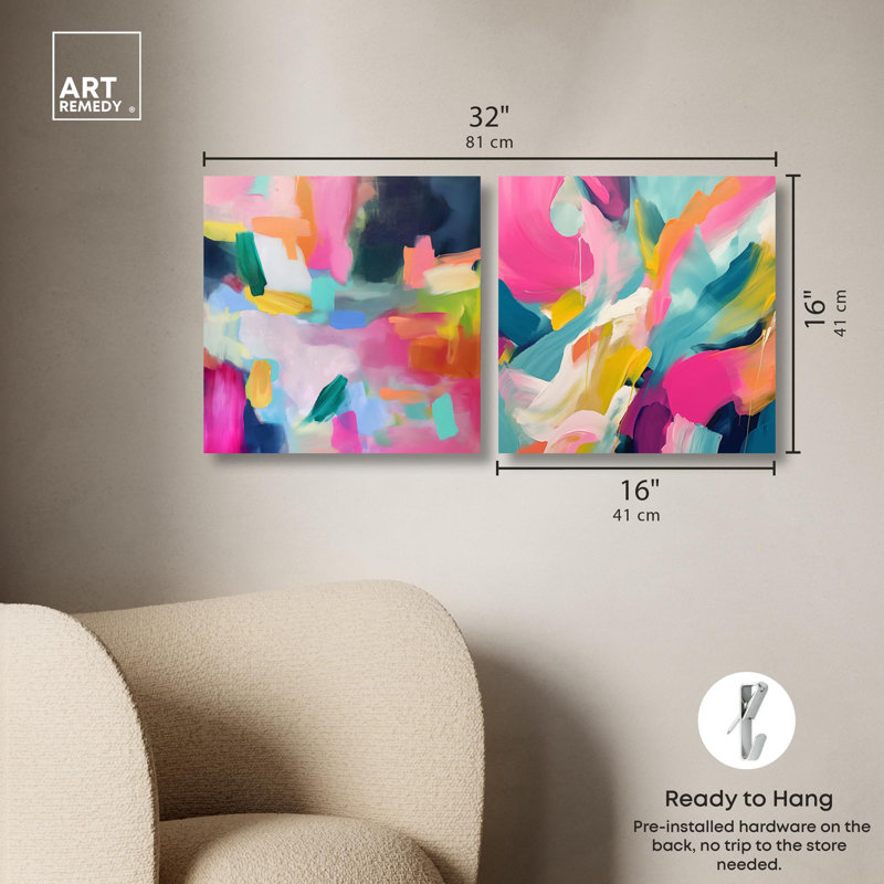 Prismatic Reviere Set Canvas Set of 2 Dopamine Decor Art by , 16" H x 16" W, Wrapped Canvas