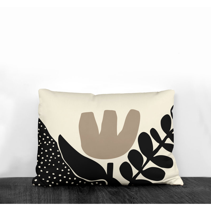 Coussin décoratif intérieur / extérieur en polyester filé Willow, Noir / blanc cassé / beige