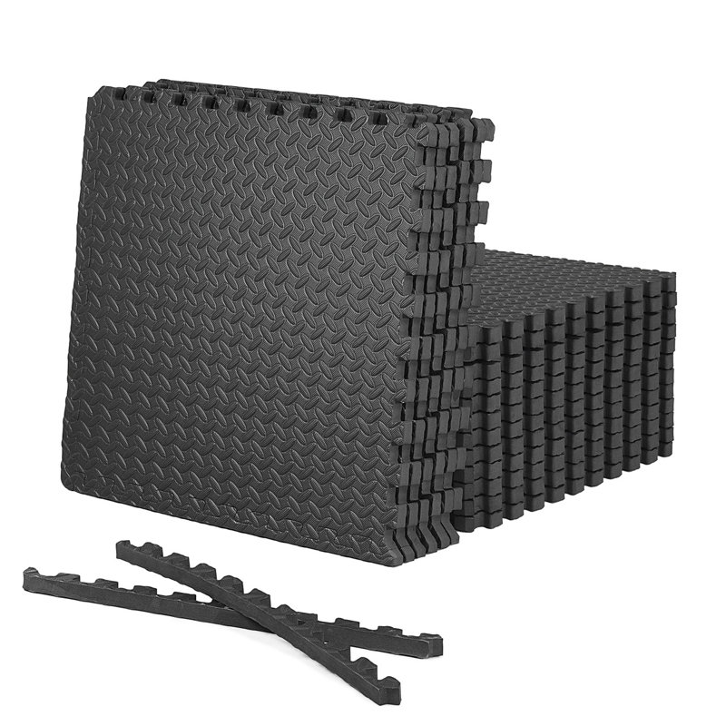 CAP Interlocking Exercise Foam Mats, 72 SQ.FT Diamond, TATAMI, T-Pattern 1-Inch Thickness Tiles, Black-Diamond