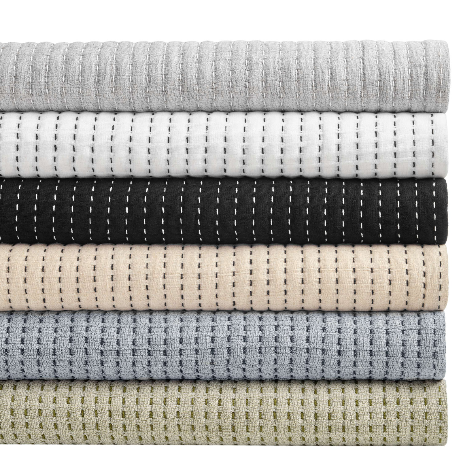 Pick Stitch Cotton Coverlet Set, Natural, King Coverlet
