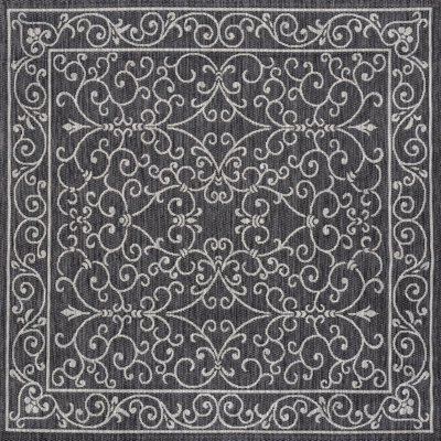 Hagerman Vintage Filigree Textured Weave Black/Gray Indoor/Outdoor Rug