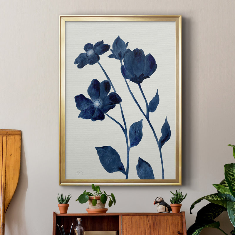 Indigo Bloom I - reproduction de cadre photo simple, Or, H 24,5 po x l 18,5 po x P 1 po