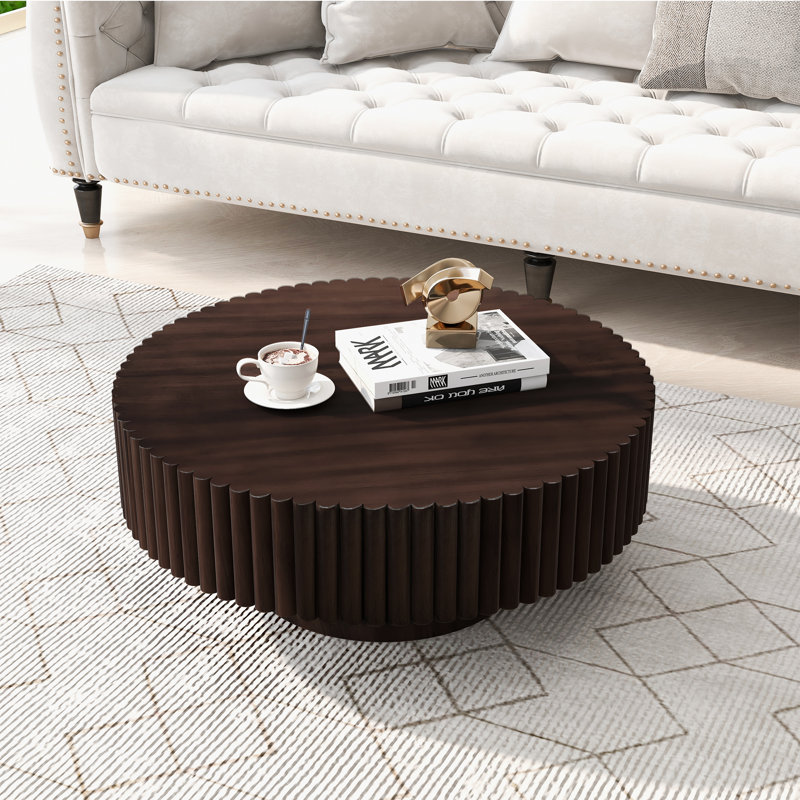 Table basse ronde en bois massif Lorven 31,5 po, Bois espresso