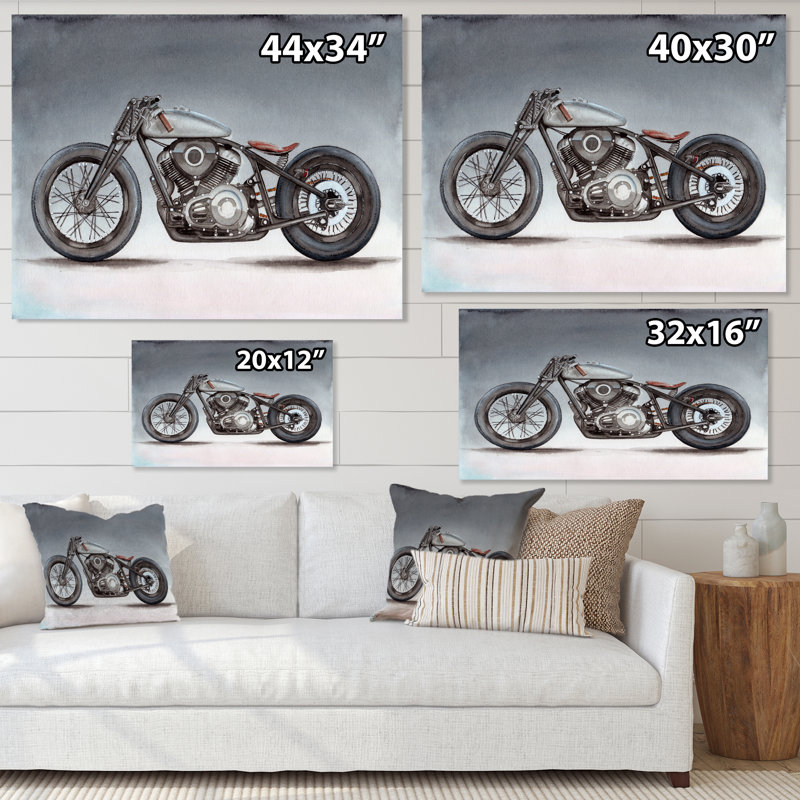 " Custom Motorcycle On Grey ", Wrapped Canvas, 30" H x 40" W x 1.5" D