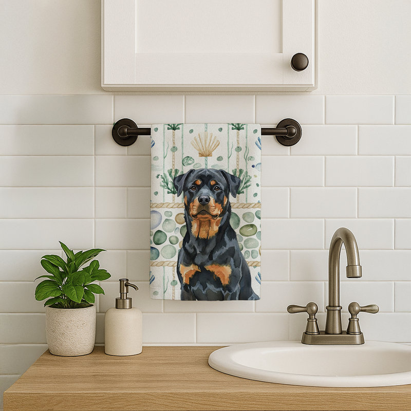 Rottweiler Coastal Sea Glass Kitchen Towel, Rottweiler