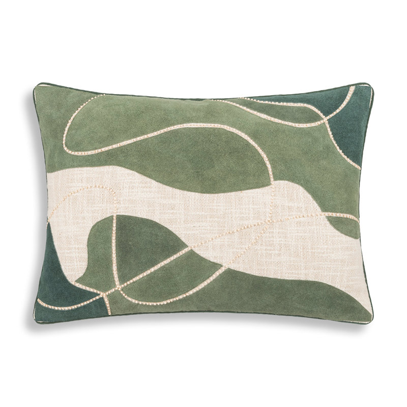 Coussin en cuir et suède vert Ember, 20'x14"