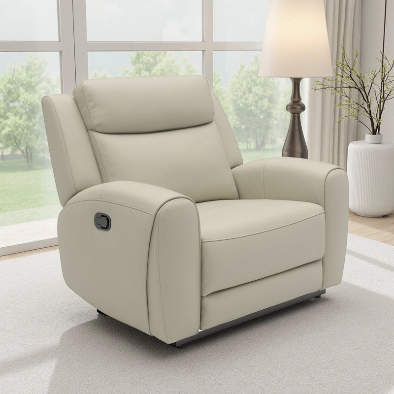 Timeless Transitional Leather Recliner - Wide Seat Manual Recline, Solid Wood Frame & Contour Arms for Ultimate Living Room Comfort