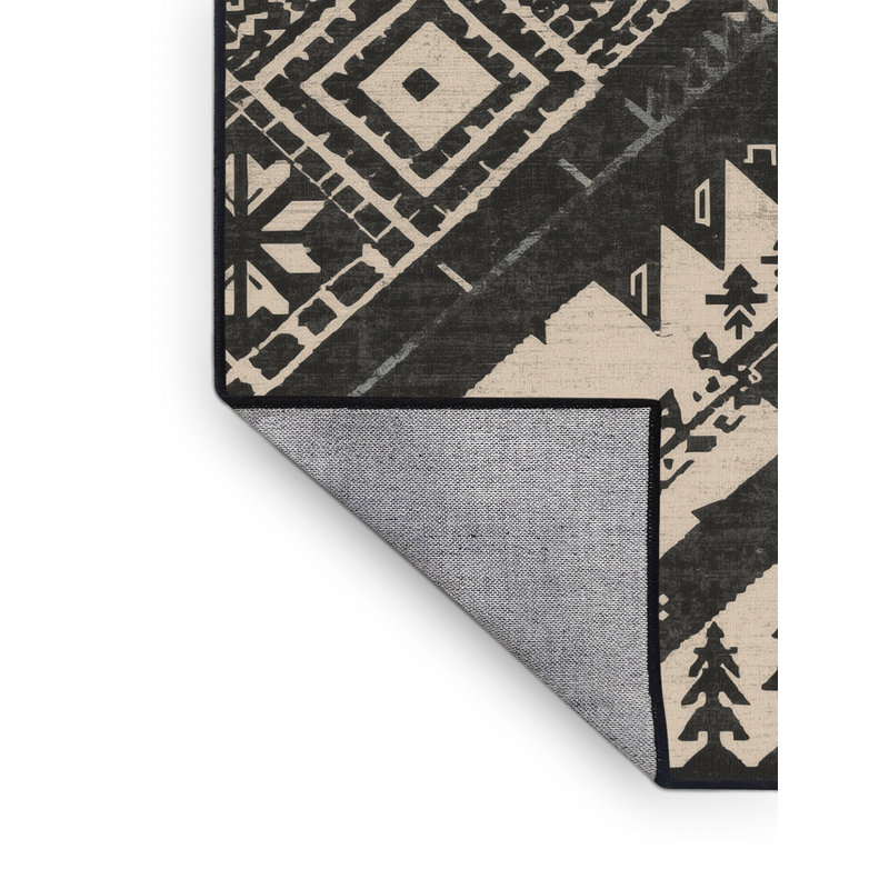 Machine Washable Paizlea Bohemian Geometric Rug in Black – Black Binding, 6x9