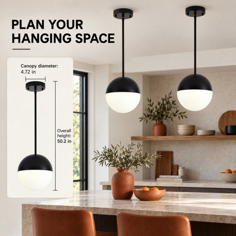 Ensemble de 2 luminaires suspendus de style Mid-Century, Noir