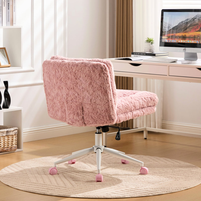 Chaise pivotante de 26,4 pouces de large, tissu synthétique d'alpaga, hauteur réglable, pour bureau et garde-robe