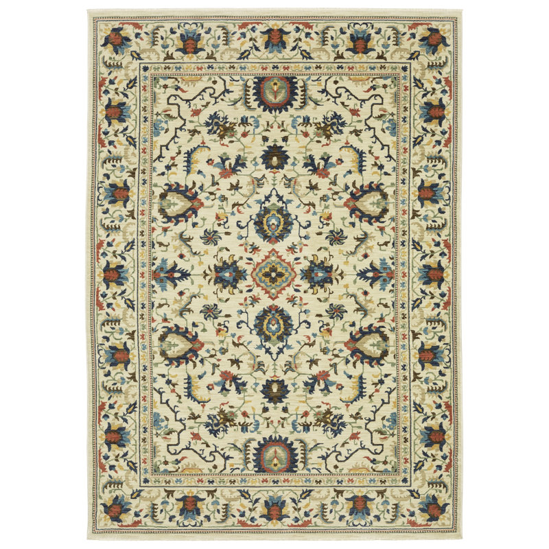 Tapis oriental en polypropylène tissé à la machine Korth en ivoire / orange / gris, Rectangle 6 pi 7 po x 9 pi 6 po