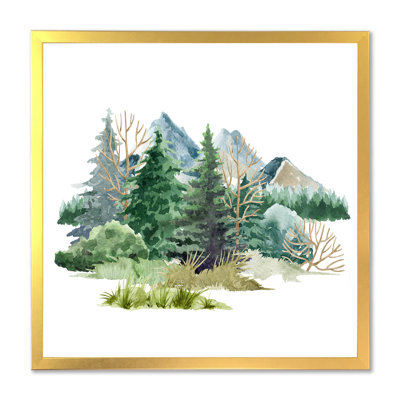 " Nature Forest Lawn, Trees Bush Glade, Grass I " Watercolor Painting