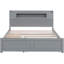 Grand lit plateforme en bois avec rangement à DEL, 2 tiroirs et 1 lit gigogne simple, gris-1812364574